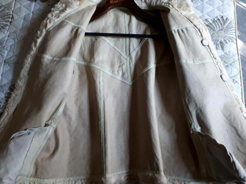 Swakara beige reversible fur/leather coat