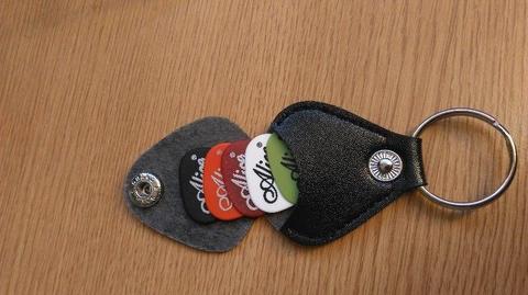 Leather guitar pick keychain holder