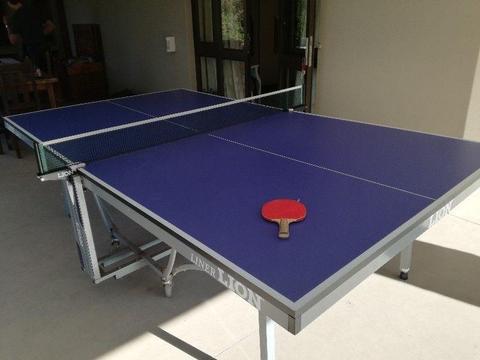 Outdoor foldaway table-tennis table with cover and accessories