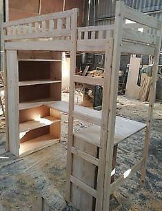 Loft bed with Bookcase, desk, Small Shelve & Safety Rails