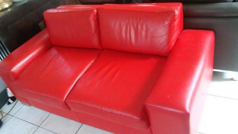 red genuine leather couch