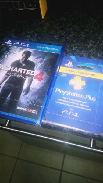 New sealed Uncharted 4 and 3 months Psn Plus Subscription