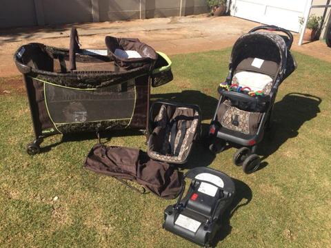 Baby carseat, base , pram and campcot combo