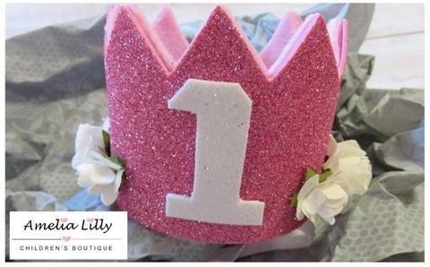 Pink Glitter Birthday Crown