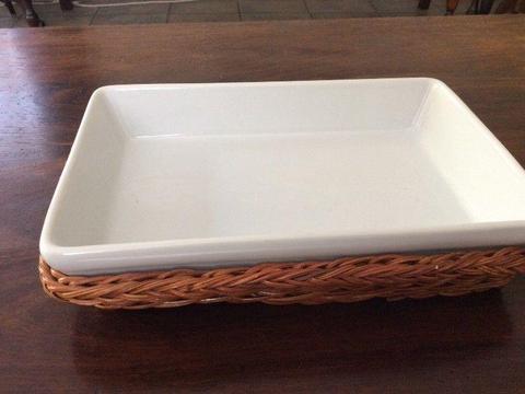 Ceramic dish on a strong basket