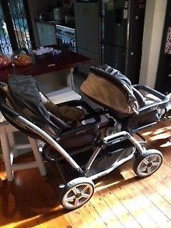 Peg Perego Twin Pram, with car seats and bases