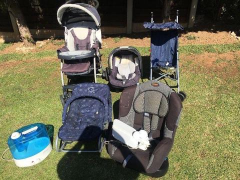 New Chicco pram with carry chair, Storller, Car Seat, Baby bounce chear, Humidifier, Angel Care
