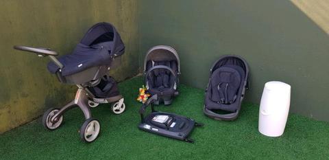 Stokke Xplory Travel System and Angelcare baby bin