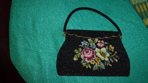 Sequin beaded black evening handbag