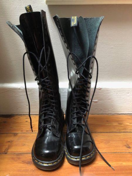 Official Doc Martens 20 eyelid knee-high black leather boots