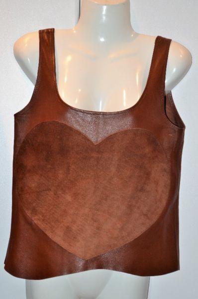 Awesome Brown Leather Heart Top (Size M/L)