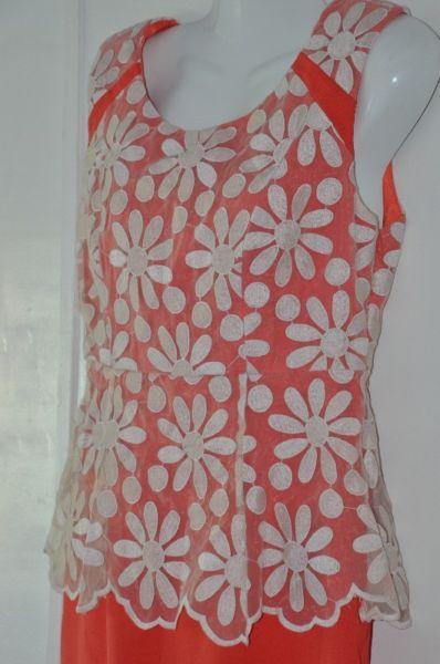 Gorgeous Apricot & Lace Overlay Vero Moda Dress (Size 32/34)