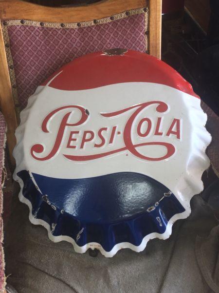 Enamel Pepsi Bottle Top Sign