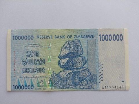 Zimbabwe 1 Million Dollars 2008 Note