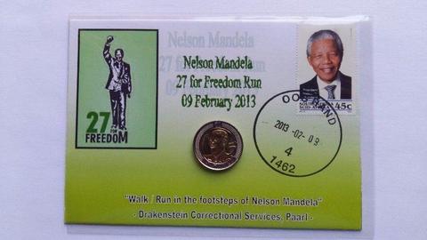 Mandela Freedom run FDC with 90th Birthday R5 coin
