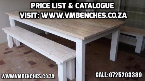 OUTDOOR FURNITURE and PATIO BENCHES, FULL PRICE LIST--- CATALOGUE visit --- WWW.VMBENCHES.CO.ZA