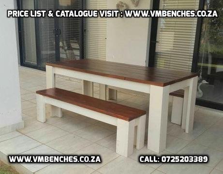 PATIO BENCHES and OUTDOOR FURNITURE, FULL PRICE LIST--- CATALOGUE visit --- WWW.VMBENCHES.CO.ZA