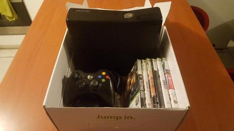 Xbox 360 slim with box and games R1600