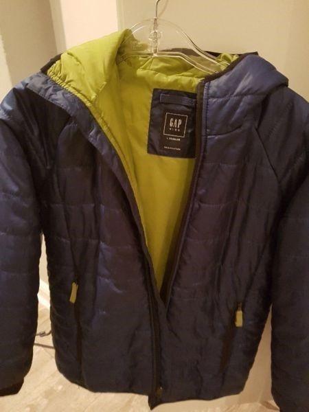 Boys Gap navy blue puffer jacket with hood for sale-large