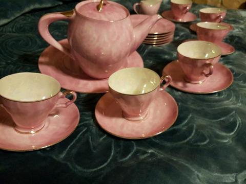 Pink with gold lining tea set