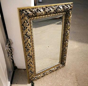 R1,350 - Stunning Beveled Mirror in a Fantastic Bold Broad Silver Frame. 79cm x 54cm