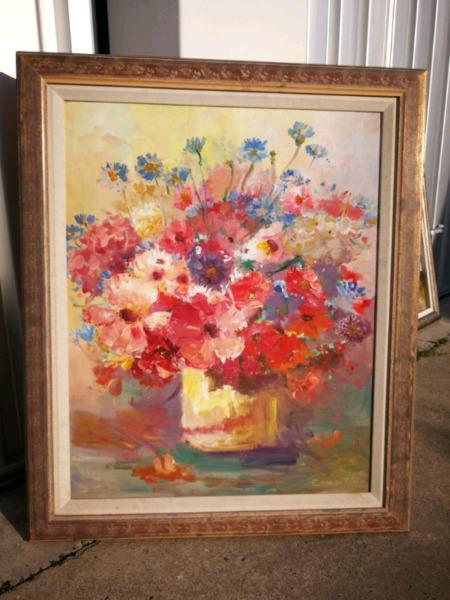 R1,200 - Original Floral Oil Painting by Erina Du Plessis. Framed and ready to hang. 91cm x 75cm