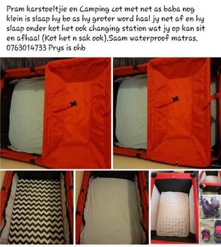 Pram kot & carseat combo