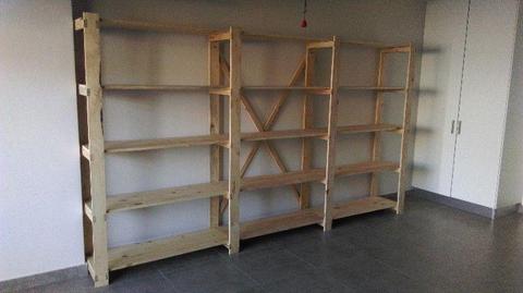 Clean up your garage, office or store with super strong wooden shelving