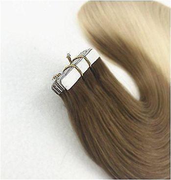 Real 100% Human Hair Tape In Extensions Color #8 Light Brown to #613 Bleach Blonde (8T/613)