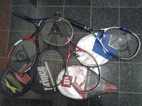 5 assorted quality brand tennis raquets