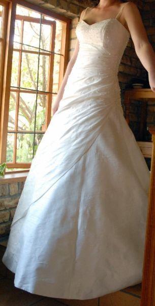 Wedding Dress by Elbeth Gillis in raw silk with Swarovski crystal detail