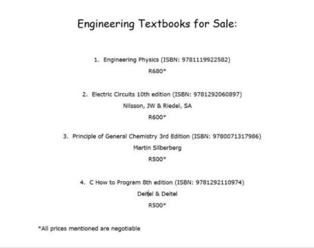 Engineering 1st Year Textbooks For Sale