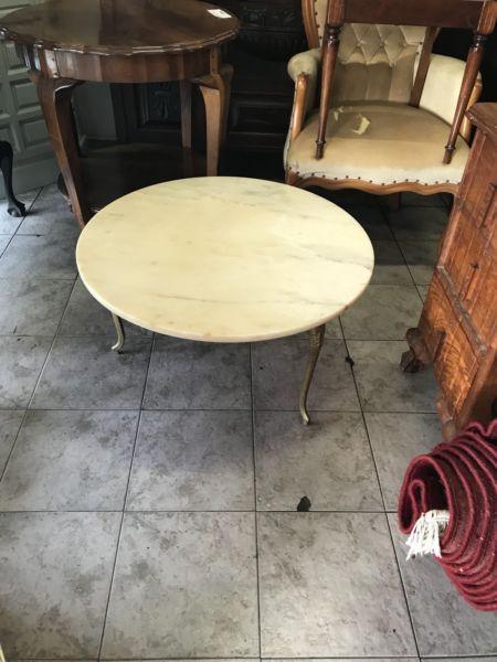 Round Portuguese marble and brass coffee table