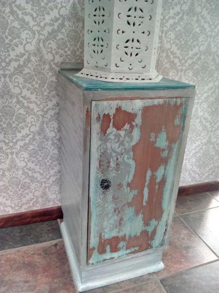 Unique distressed side cabinet painted by Nostalgia