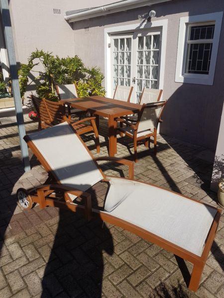Very Heavy RESYSTA 6 seater Patio set with 4 chairs and 2 seater bench plus FREE SUNLOUNGER