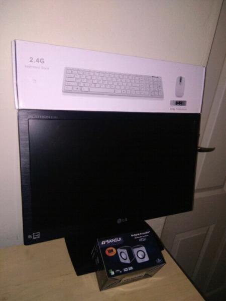 PC monitor,wireless keyboard set and speakers