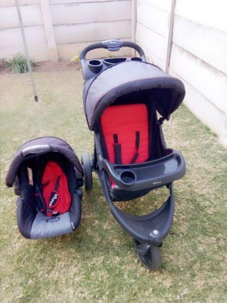 baby car seat and pram in great condition available