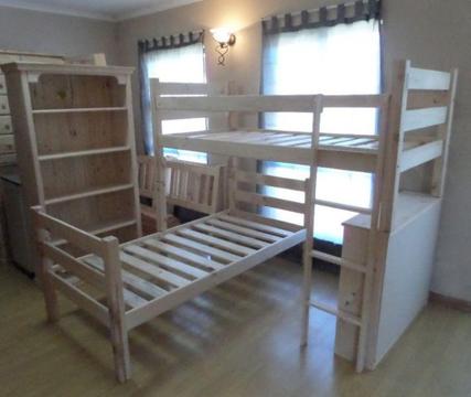 L Shape Double Bunk With Bookcase For Sale