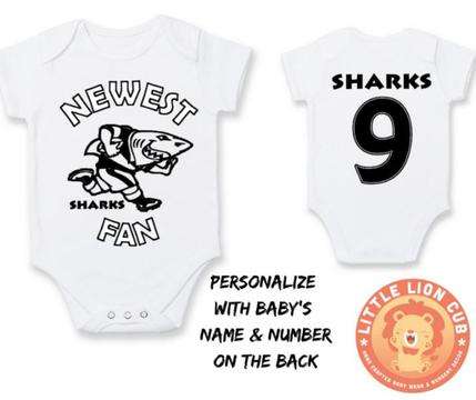 PERSONALISED Sharks baby outfit / Sharks Rugby baby grow / Sharks Newest Fan Onesie or Kids T shirt