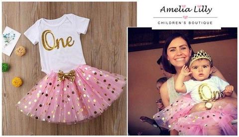 Pink & Gold One Birthday Tutu Romper Set