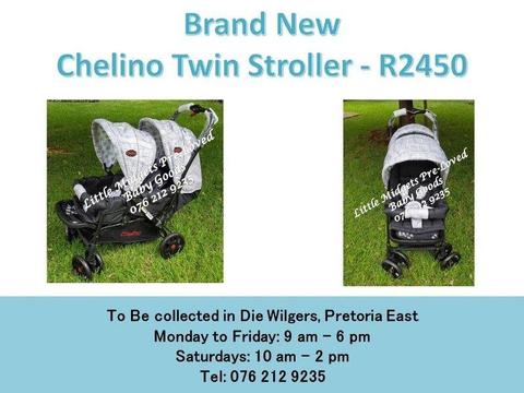 Brand New Chelino Twin Pram (Black and White)