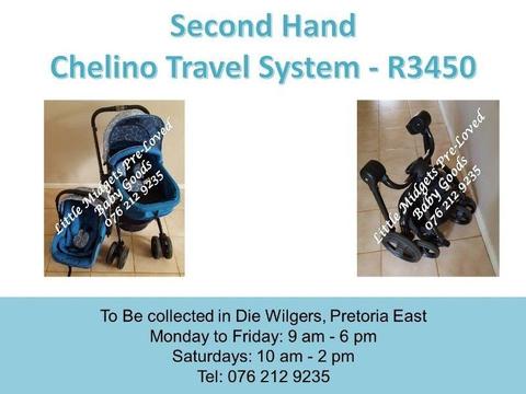 Second Hand Chelino Travel System (Blue and White)