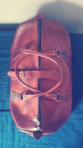 Leather duffel bag
