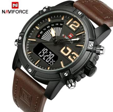 Naviforce Mens 46mm Mens Multifunction Quartz Fashion Watch With Genuine Leather Strap