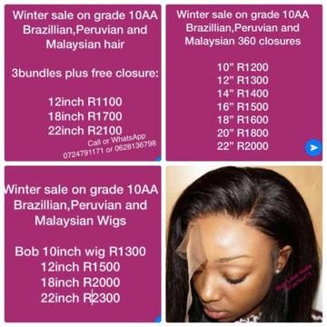 Grade 10A Brazilian and Peruvian hair n wigs on special