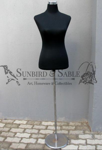 Adjustable half body mannequin display black on silver base stand