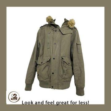 You can have this Goliath olive green bomber jacket with faux fur from 2nd Take