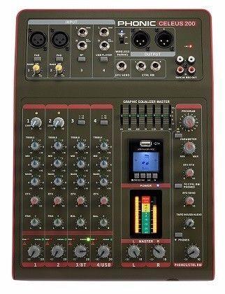 PHONIC CELEUS 200 6 CHANNEL ANALOG MIXER WITH BLUETOOTH STREAMING, DFX, USB RECORDING/PLAYBACK
