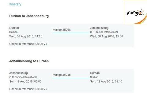 Mango Airline / Plane Tickets for two people return