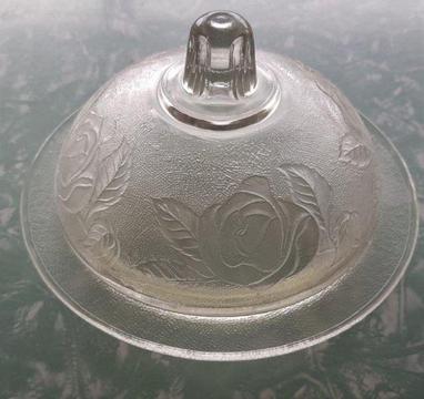 Vintage Round Glass Butter Dish with Lid